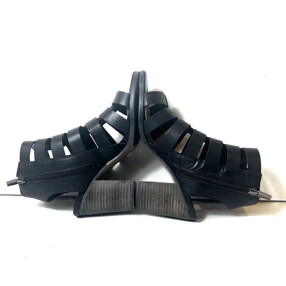 Vince Camuto Womens 7.5M Black Leather High Heels Ankle Wrap Zip Open Toe Sandal - Picture 6 of 11